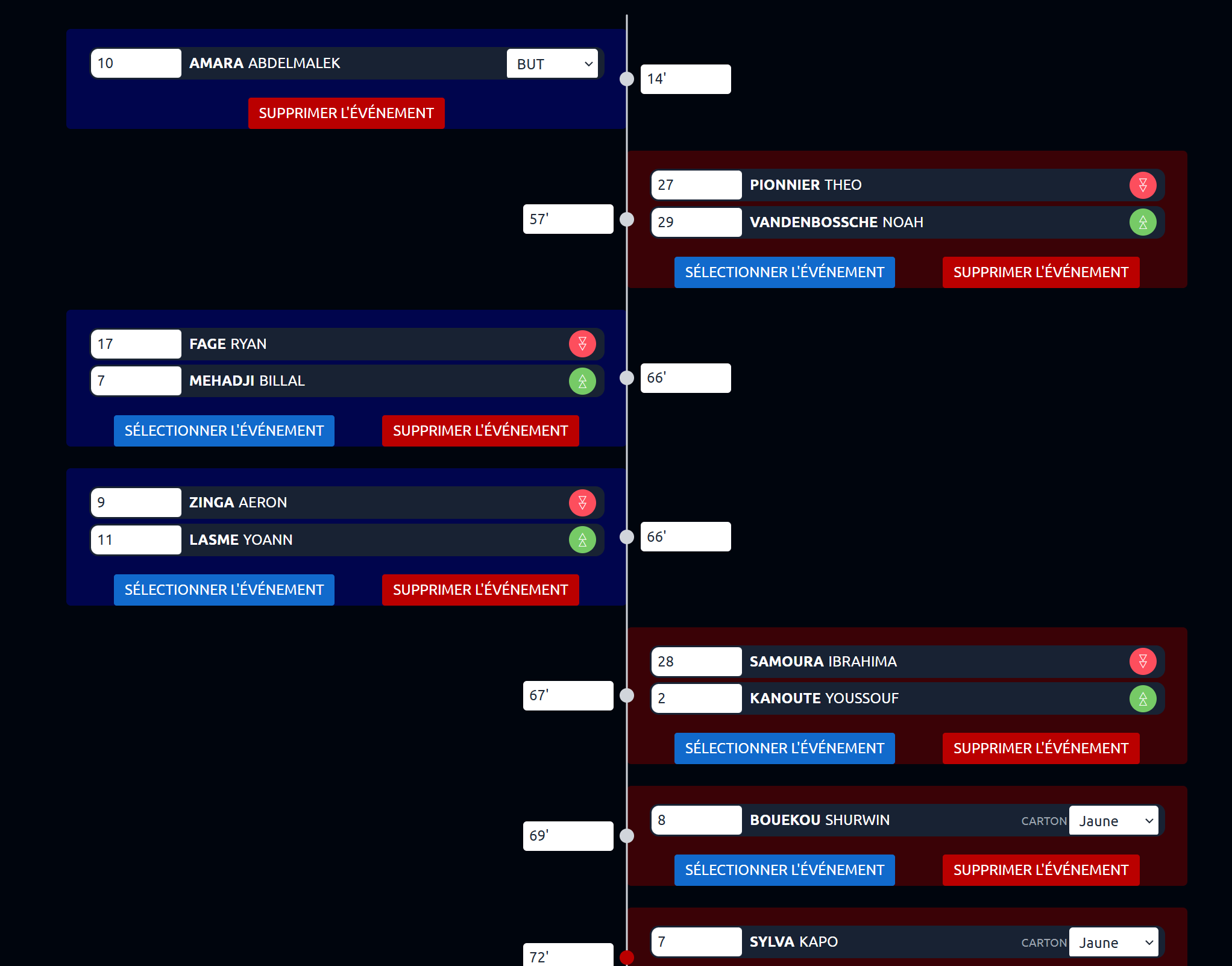 Timeline des événements de match dans MY-LIVE-SPORT